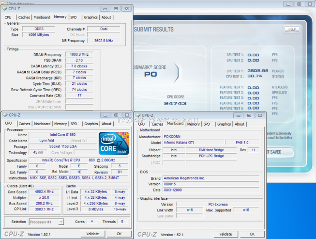 Foxconn Inferno Katana GTI 14. Overclock Test: 3DMark Vantage, SPI 32M, Max. BCLK 1