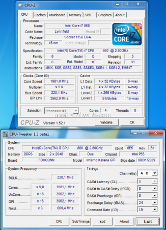 Foxconn Inferno Katana GTI 14. Overclock Test: 3DMark Vantage, SPI 32M, Max. BCLK 3