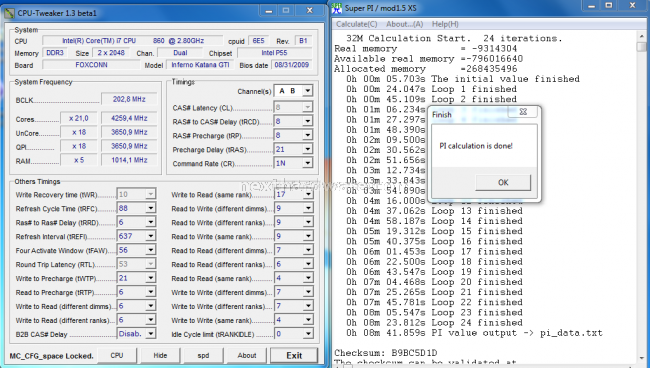Foxconn Inferno Katana GTI 14. Overclock Test: 3DMark Vantage, SPI 32M, Max. BCLK 2