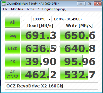 OCZ RevoDrive X2 160GB: Anteprima Italiana 12. Test: Crystal Disk Mark 3.0 3