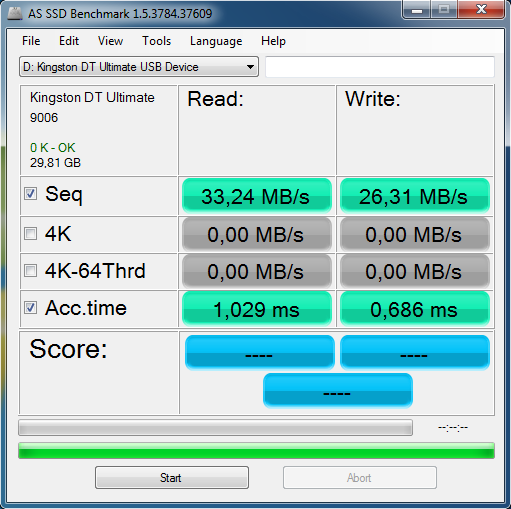 Kingston DataTraveler Ultimate 3.0 32GB 9. Test: AS SSD BenchMark 1.53784 3