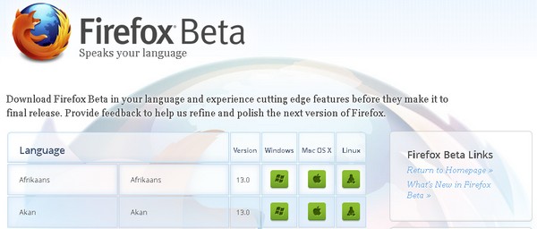 Disponibile per il download la prima beta di Firefox 13 1