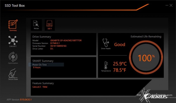 AORUS RGB AIC NVMe SSD 1TB 3. Firmware - TRIM - Utility 6