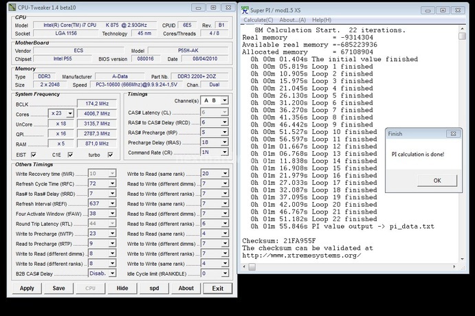 ECS P55H-AK Black Series 9. Test Overclock 3