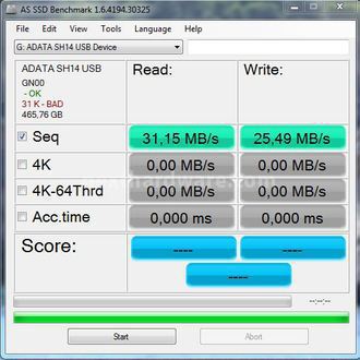 ADATA Superior SH-14 500GB USB 3.0 6. CrystalDiskMark e AS SSD 5