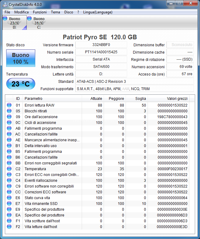 Patriot Pyro SE 120GB 3. Firmware - TRIM - Overprovisioning 1