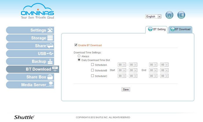 Shuttle OMNINAS KD20 4. Auto Copy - BT Download - Media Server - Backup 3