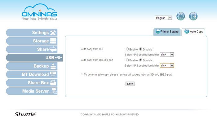Shuttle OMNINAS KD20 4. Auto Copy - BT Download - Media Server - Backup 1