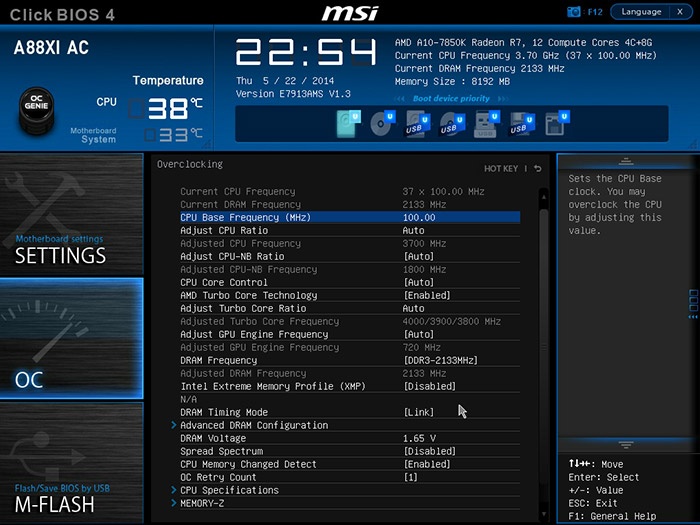 MSI A88XI AC 6. MSI Click BIOS 4 - Overclock 1